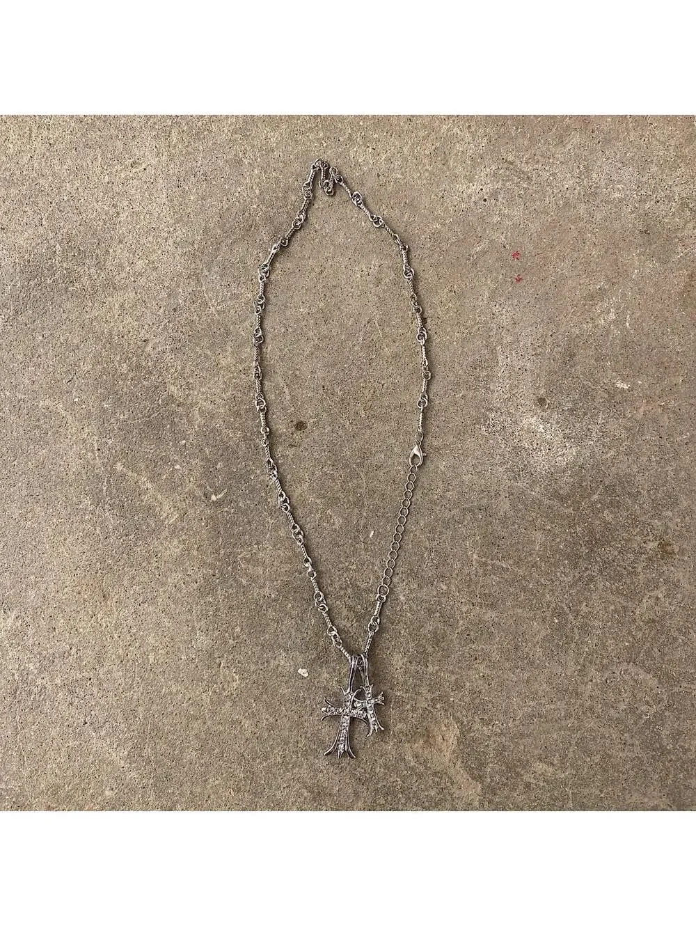 Y2K Vintage Silver Cross Stone Necklace 19.5 Inch
